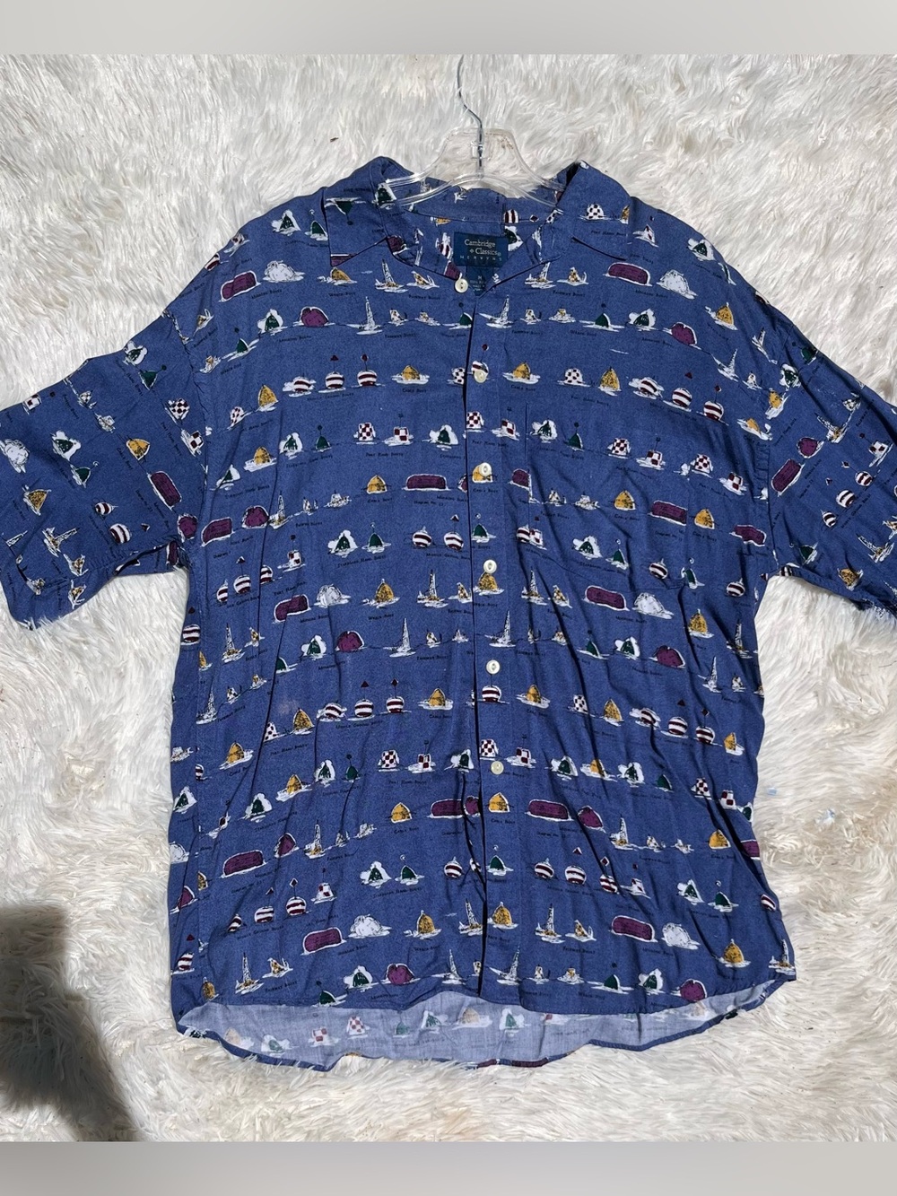 Cambridge Classics Navy Blue Short-Sleeve Button-Up Shirt - Nautical Print